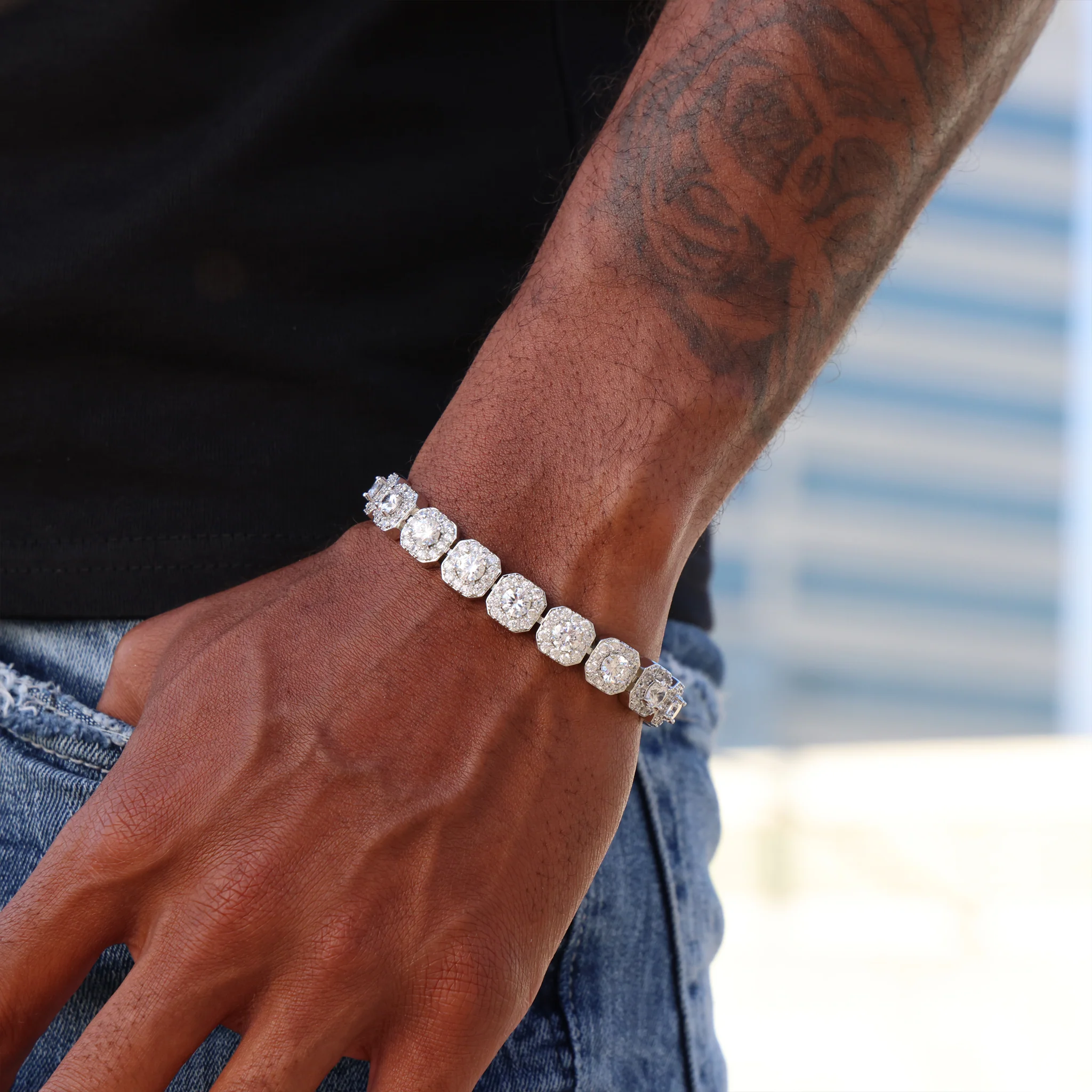 10mm Clustered Tennis Bracelet - White Gold - Image 2