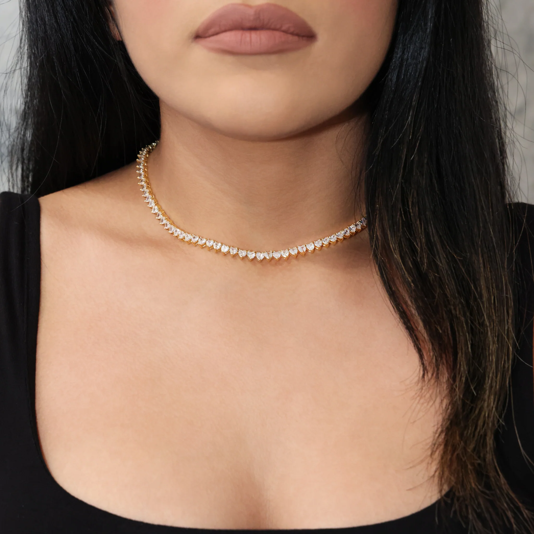 5mm Heart Tennis Necklace - Gold - Image 2