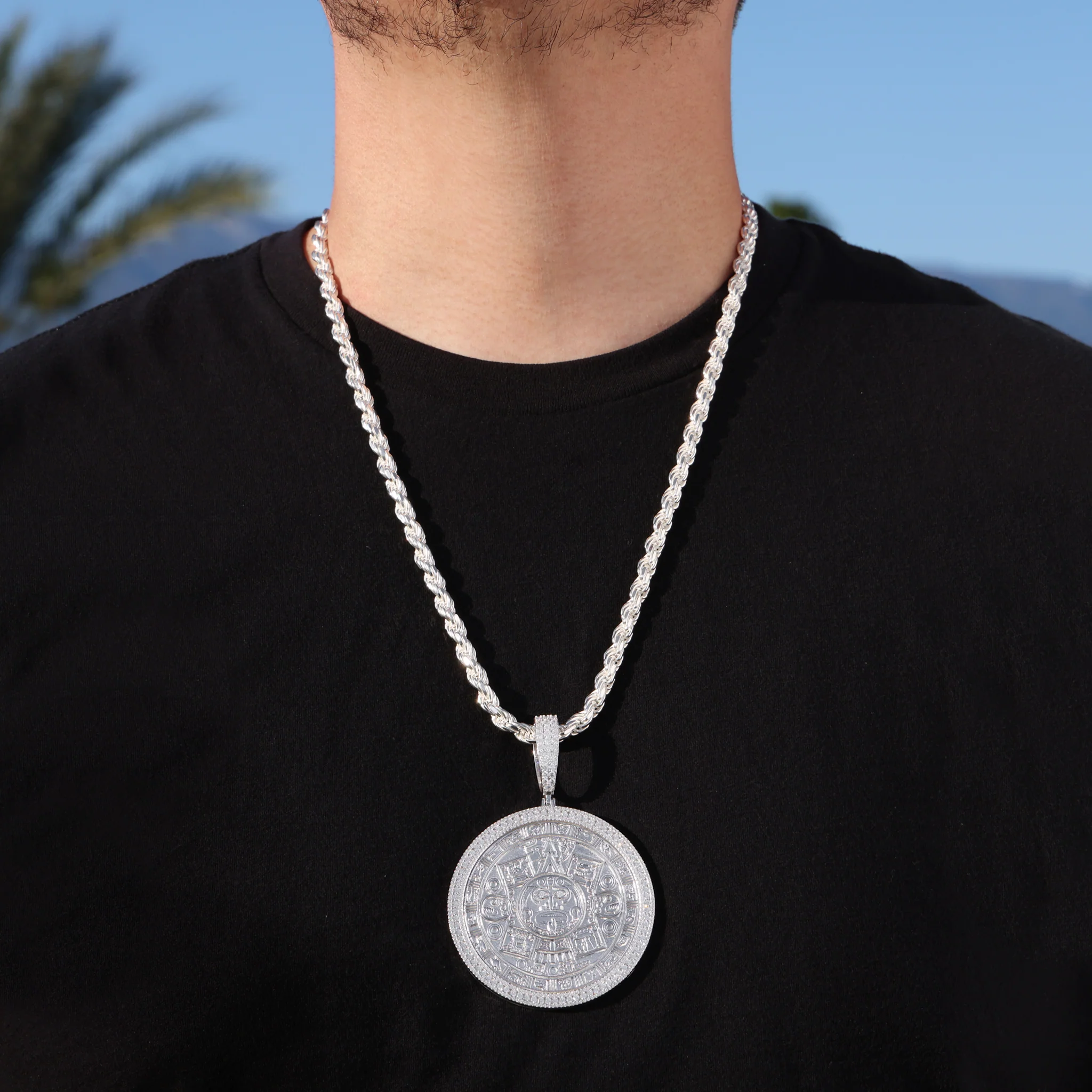 Big Moissanite Iced Aztec Calendar Pendant - 925 Silver - Image 2