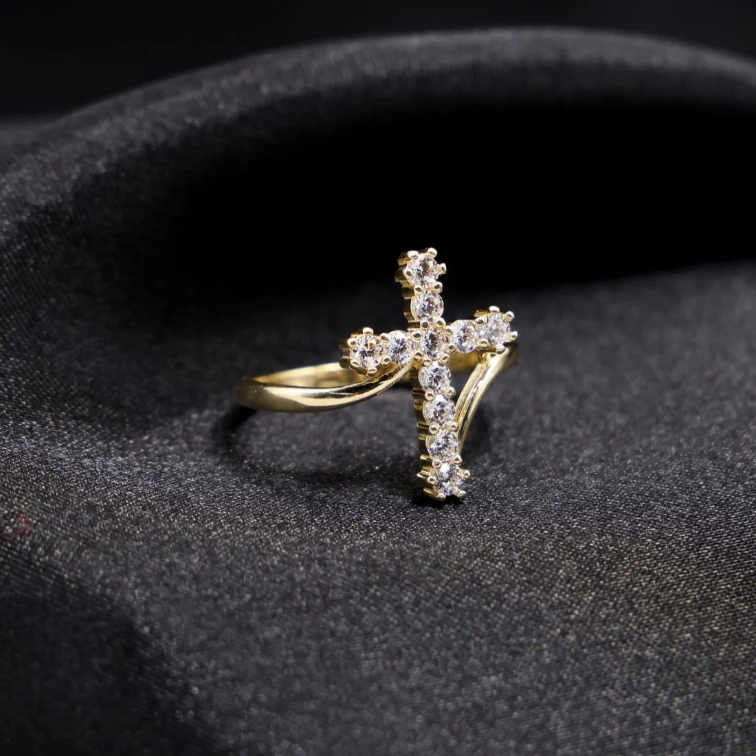 Iced Cross Ring - 14k Gold - Image 2