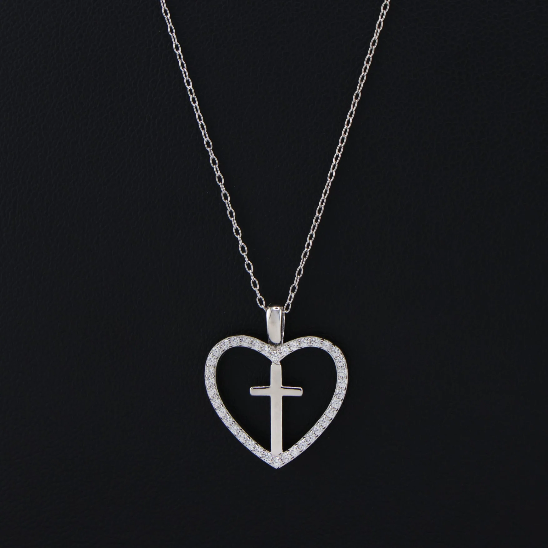 Iced Heart Cross Necklace - 925 Silver