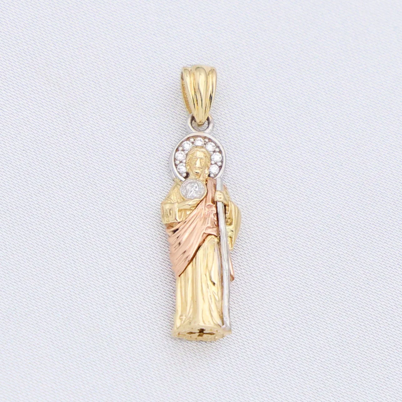 Small 3D San Judas 3 - Tone Pendant - 14k Gold