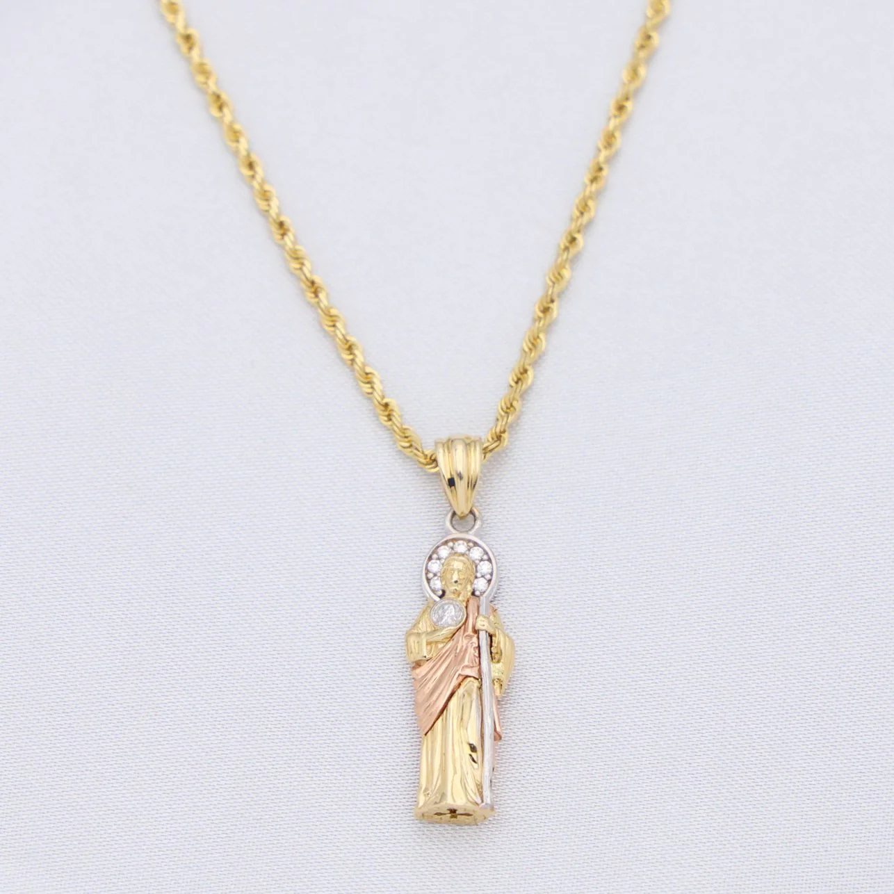 Small 3D San Judas 3 - Tone Pendant - 14k Gold - Image 3